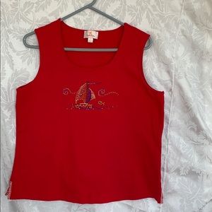 Red tank top with rhinestone sailboat